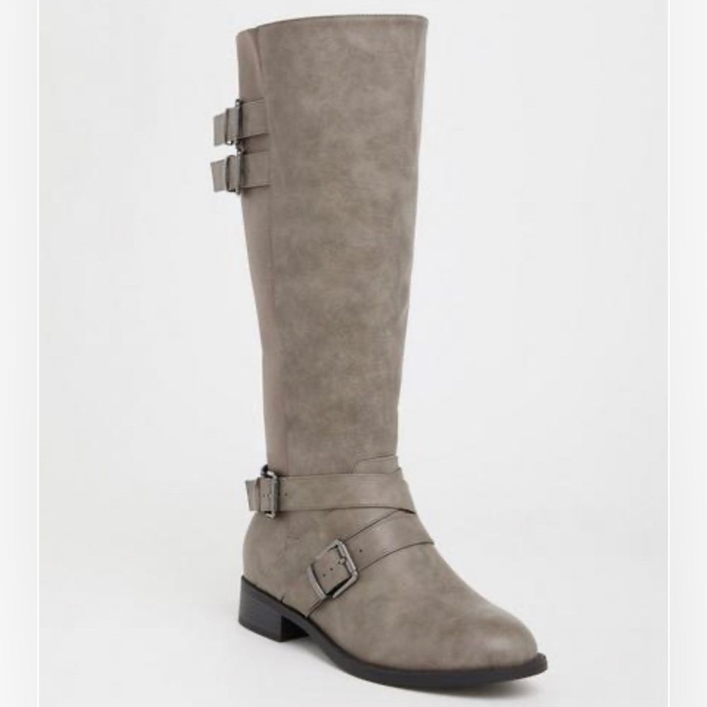 Torrid Gray Size 9W Wide Calf Buckle Detail Knee Boot